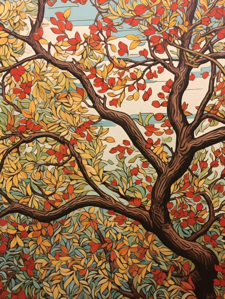 Dogwood 2 Vintage Autumn Tree Print