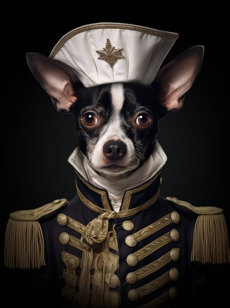 A Black And White Dog In A Striped Uniform