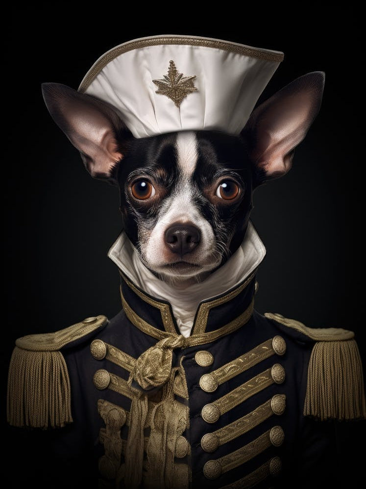 A Black And White Dog In A Striped Uniform