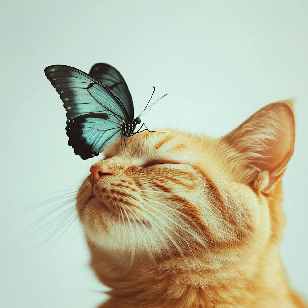 An Orange Cat With A Black Butterfly