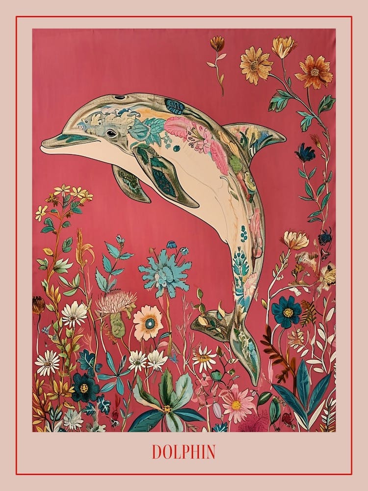 Floral Animal Painting Dolphin 2 Poster