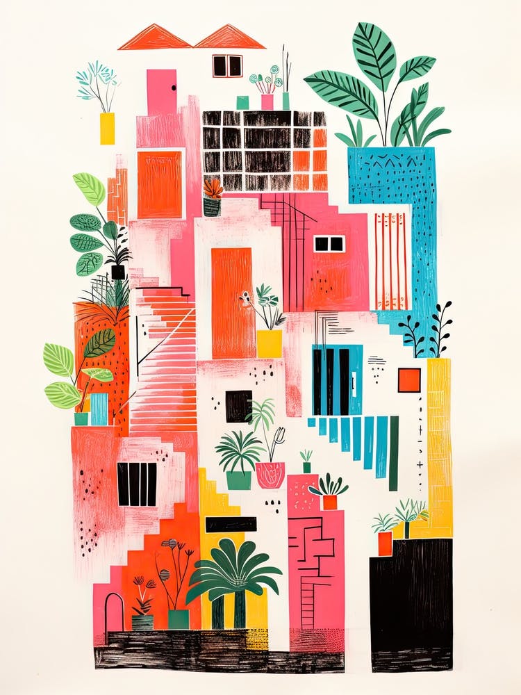 A House In Lisbon, Abstract Risograph Style 3