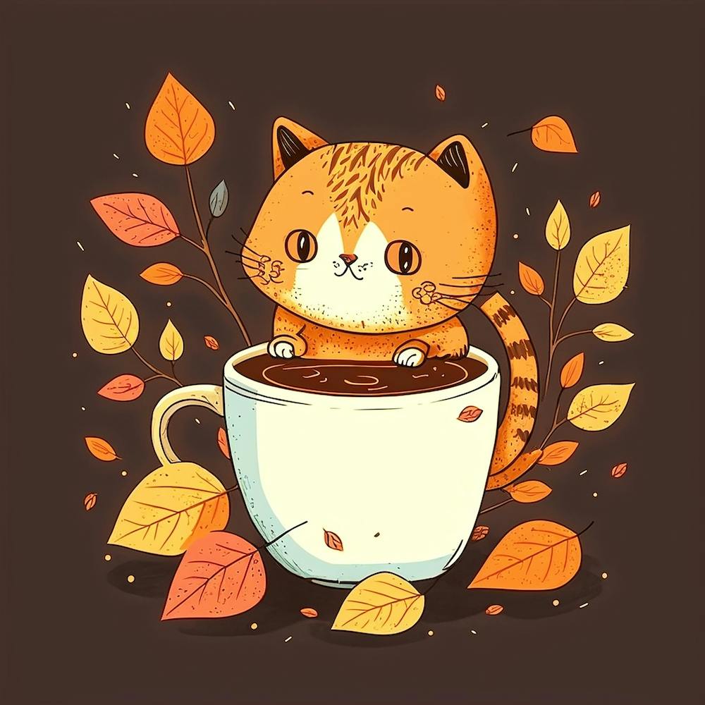 cute cat with a cup of coffee