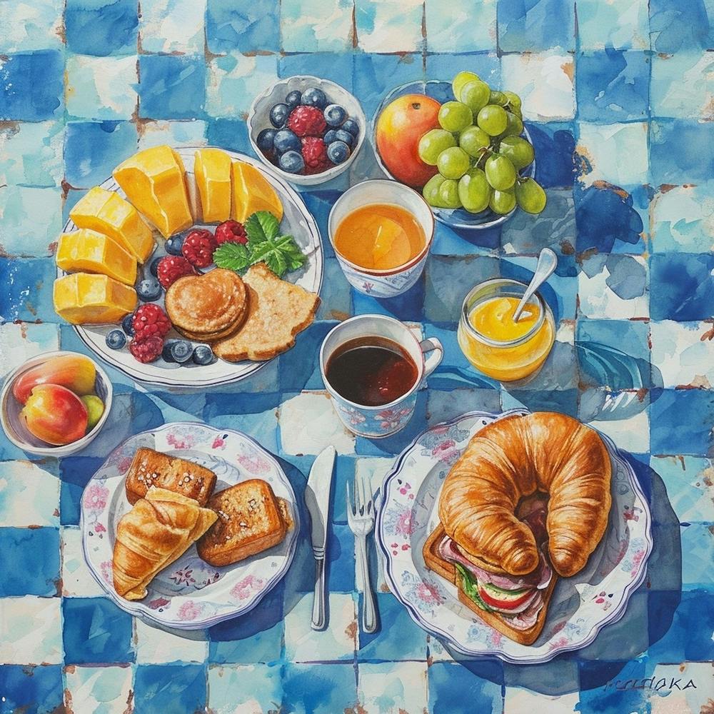 Continental Breakfast Pastel Checkerboard 2