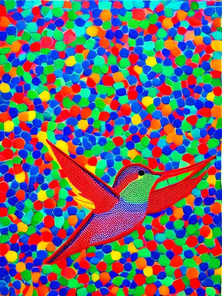 Hummingbird Yayoi Kusama Style Illustration Bird
