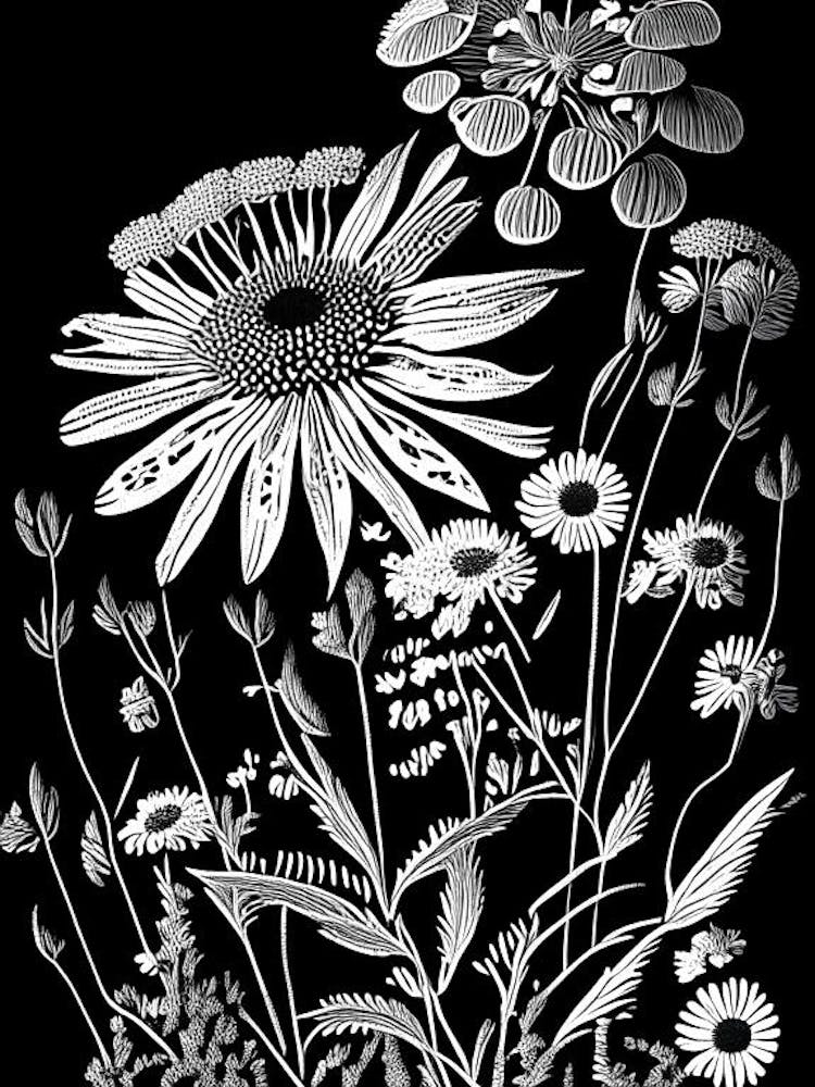 Sneezeweed Wildflower Linocut 2