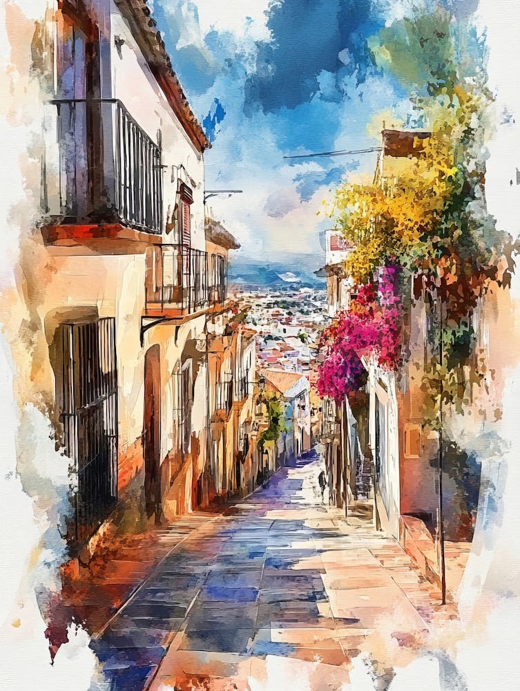 Watercolor Painting Of Villajoyosa Town 1