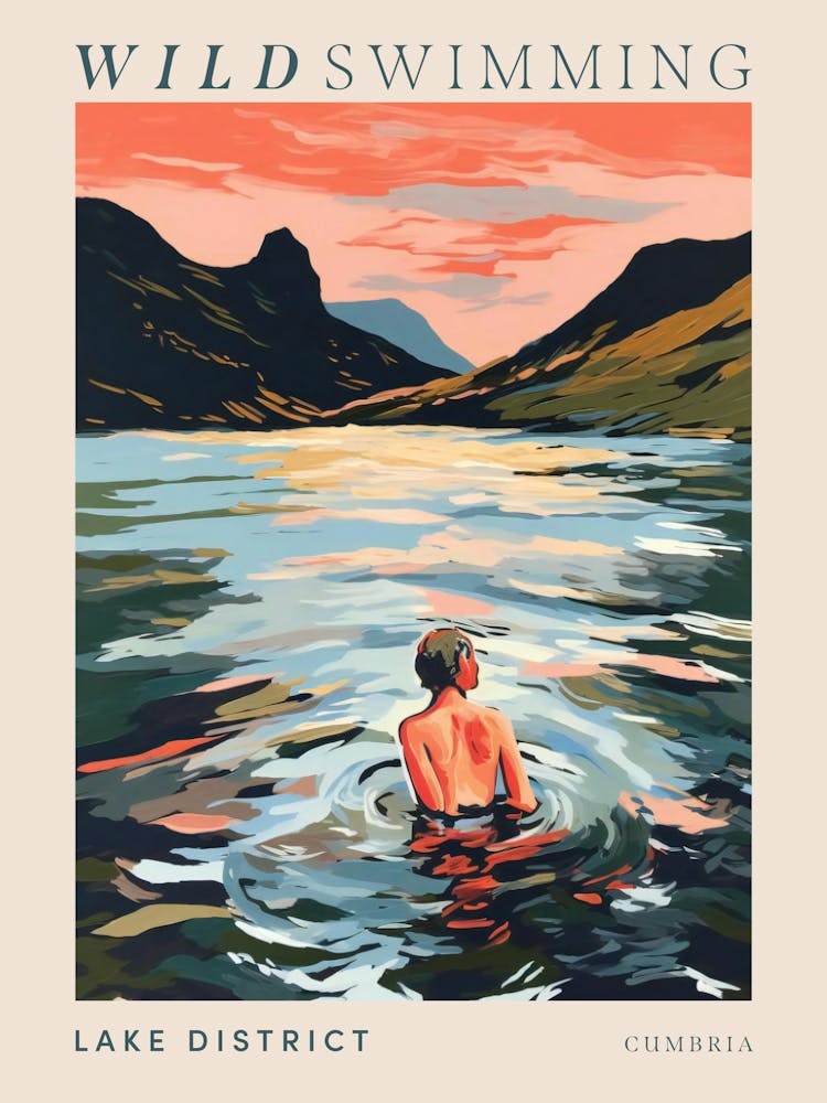 Wild Swimming At Lake District Cumbria 1 Poster
