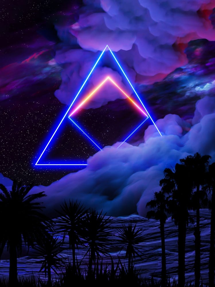 Neon palms landscape: Triangle [synthwave/vaporwave/cyberpunk] — aesthetic retrowave neon poster