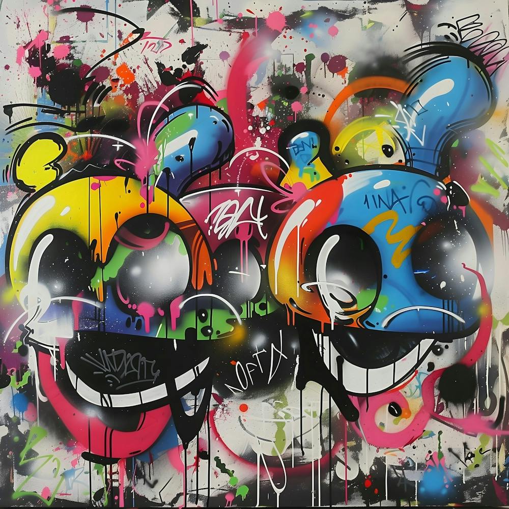 Lustige Gesichter, Graffiti, Straßenkunst, Urbane Farbtöne