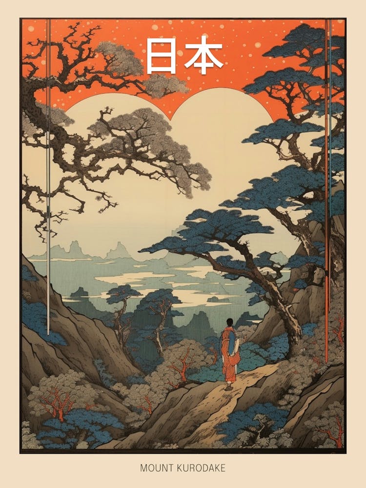Mount Kurodake, Japan Vintage Travel Art 3 Poster