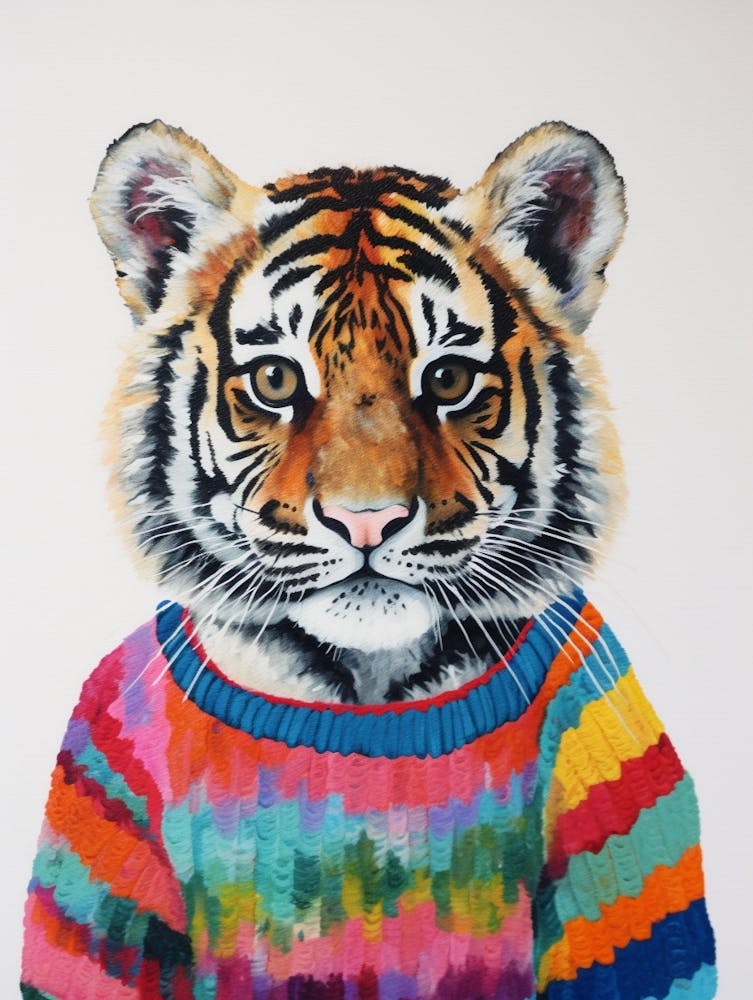 Baby Animal Wearing Sweater Tiger