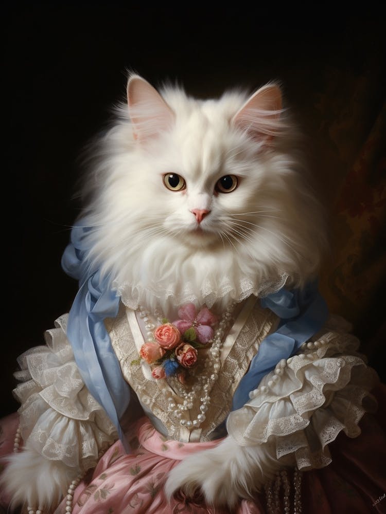 White Medieval Cat Rococo Style 3