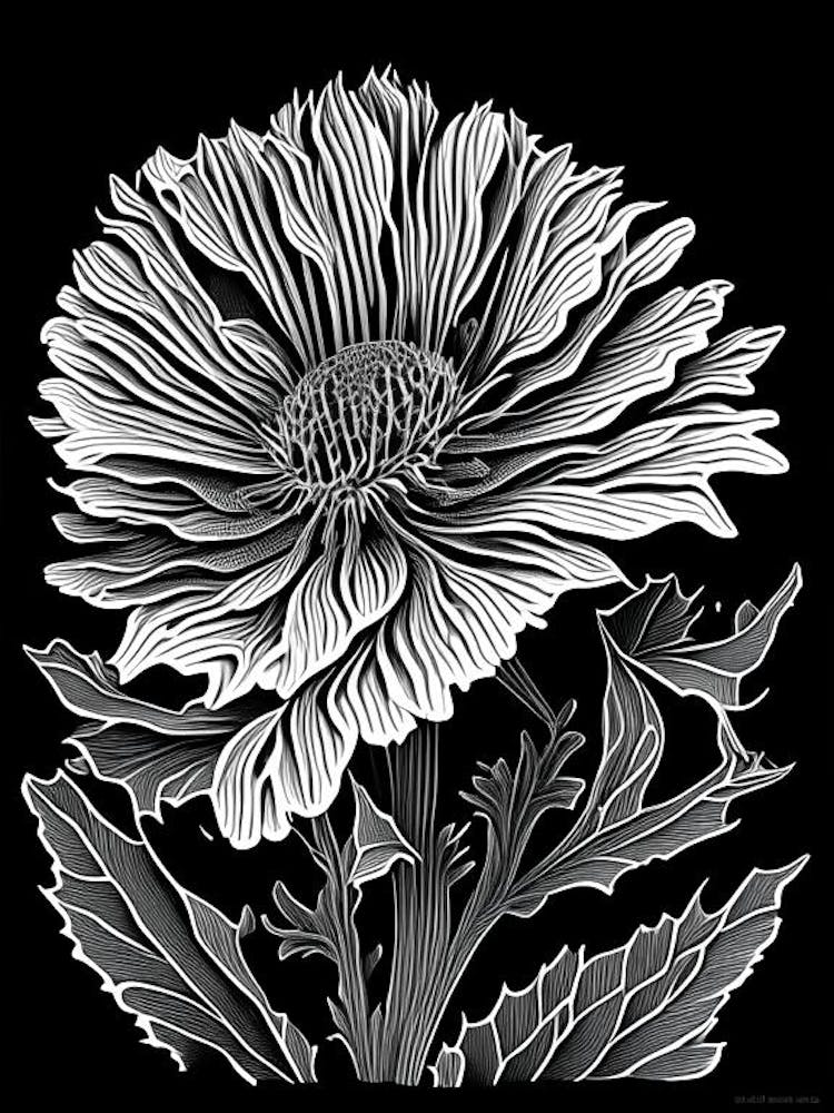 Calendula Leaf Linocut 4