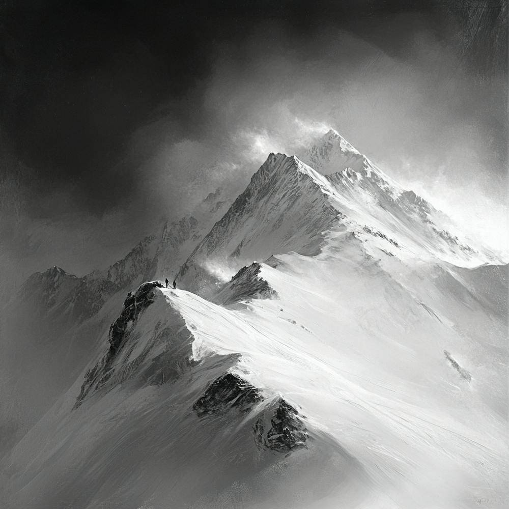 Schwarz-Weiß Bergmalerei