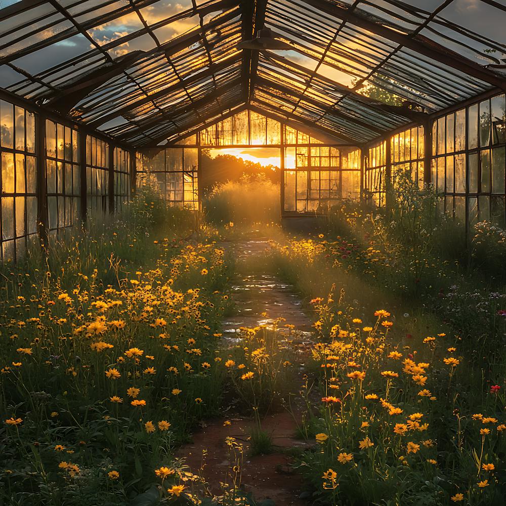 Abandoned Greenhouse Golden Sunset 12