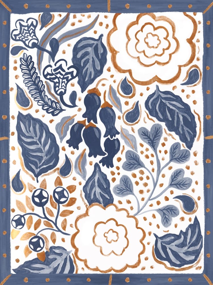 Blue Bilberry Gold Folk Bell Floral