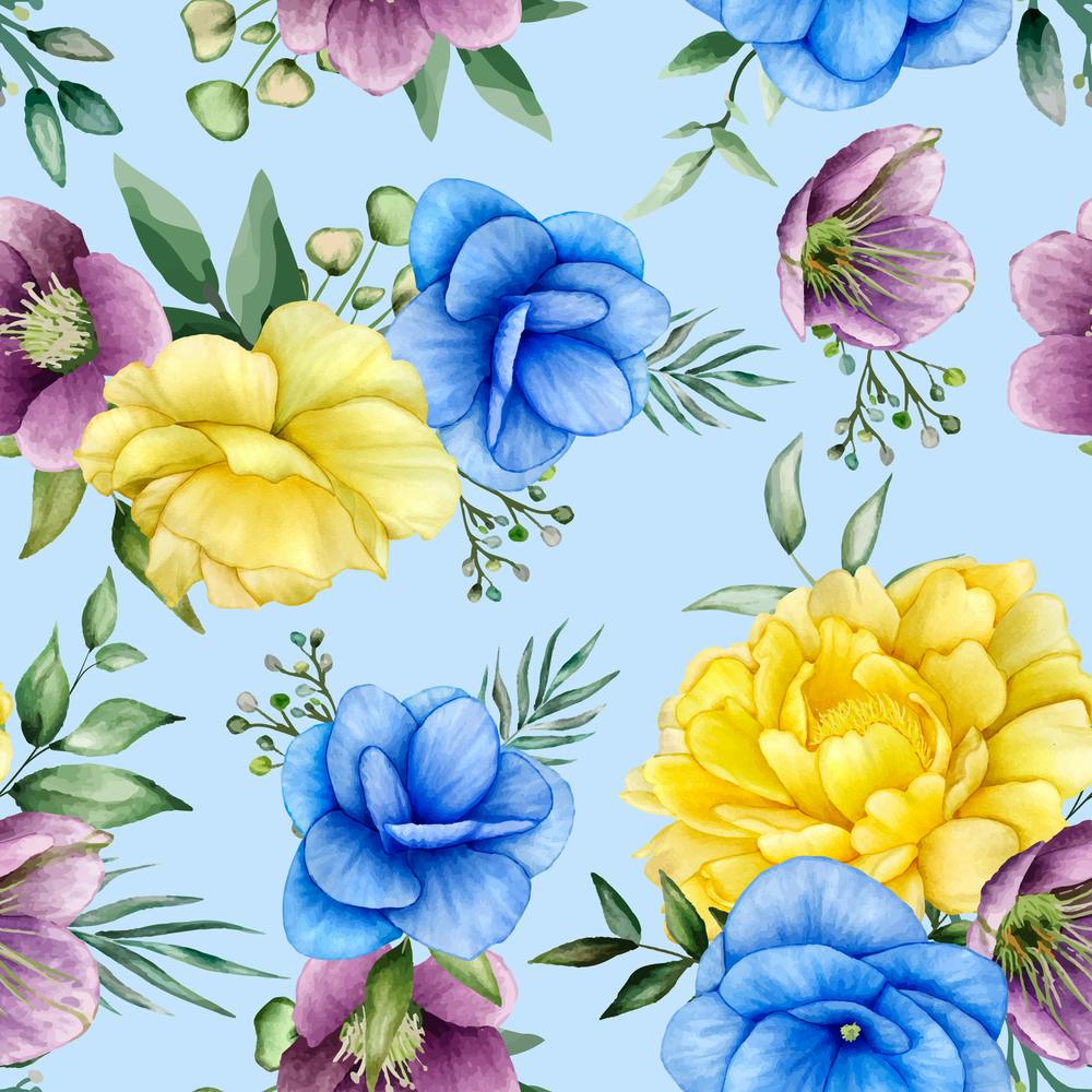 Watercolor Flowers Seamless Pattern