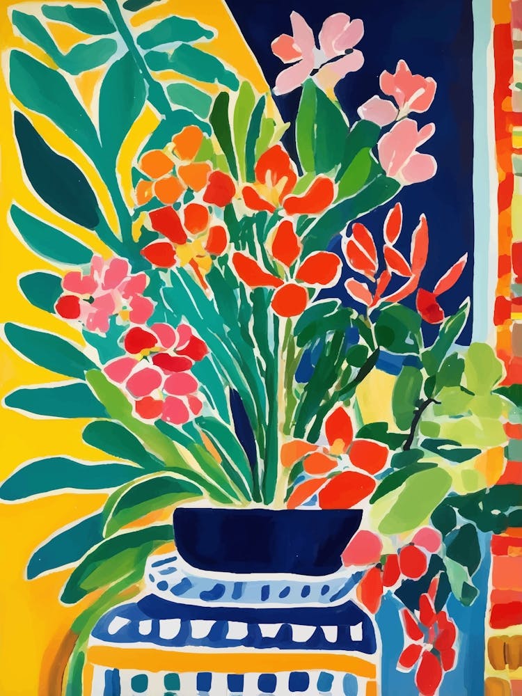 Plant and Flowers In A Vase