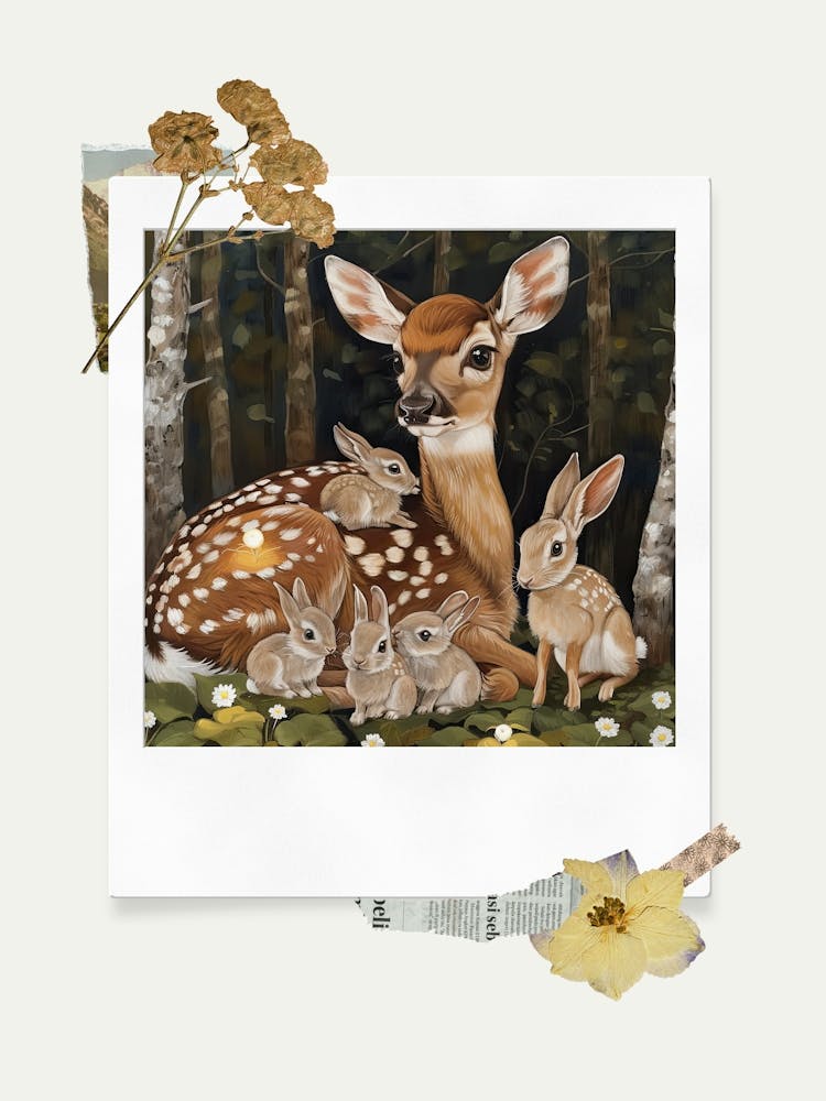 Scrapbook Fawn And Rabbits Fairycore Painting 1