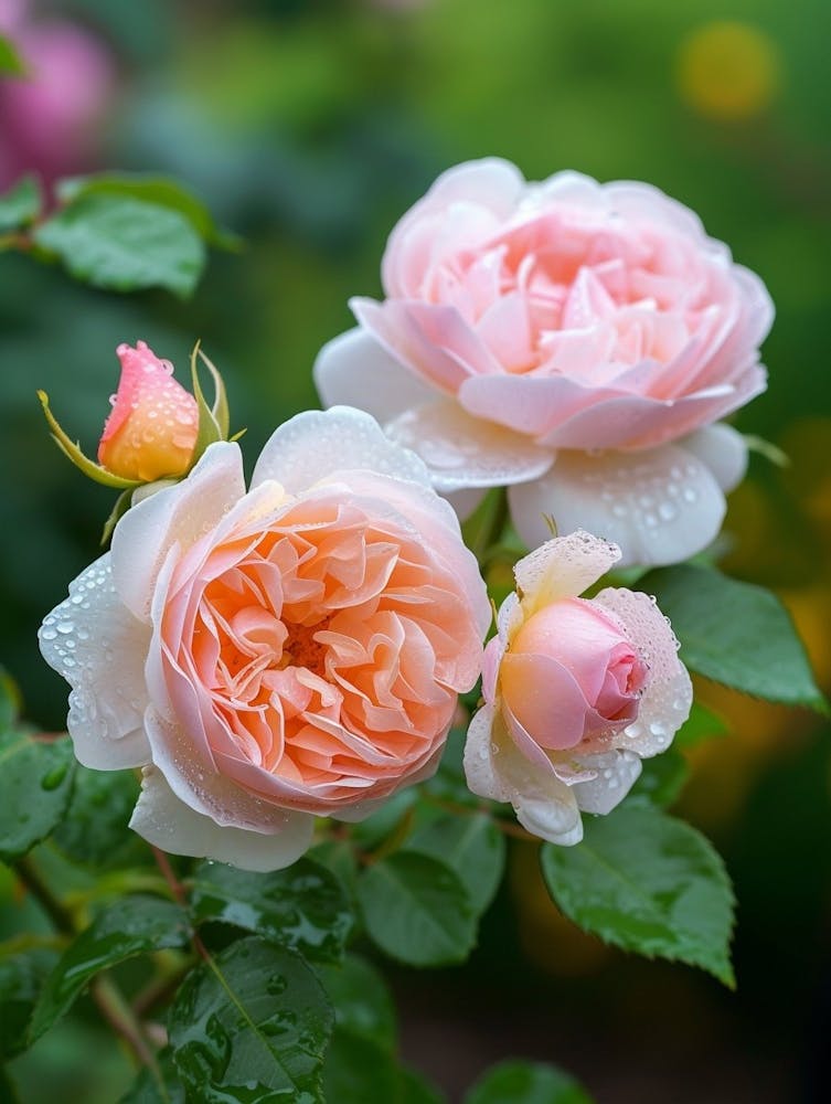 English Roses Painting Rose With Water Droplets 1