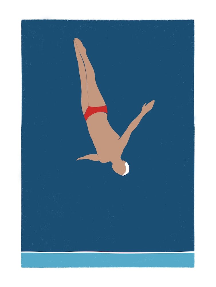 Wild swimmer diving into the sea