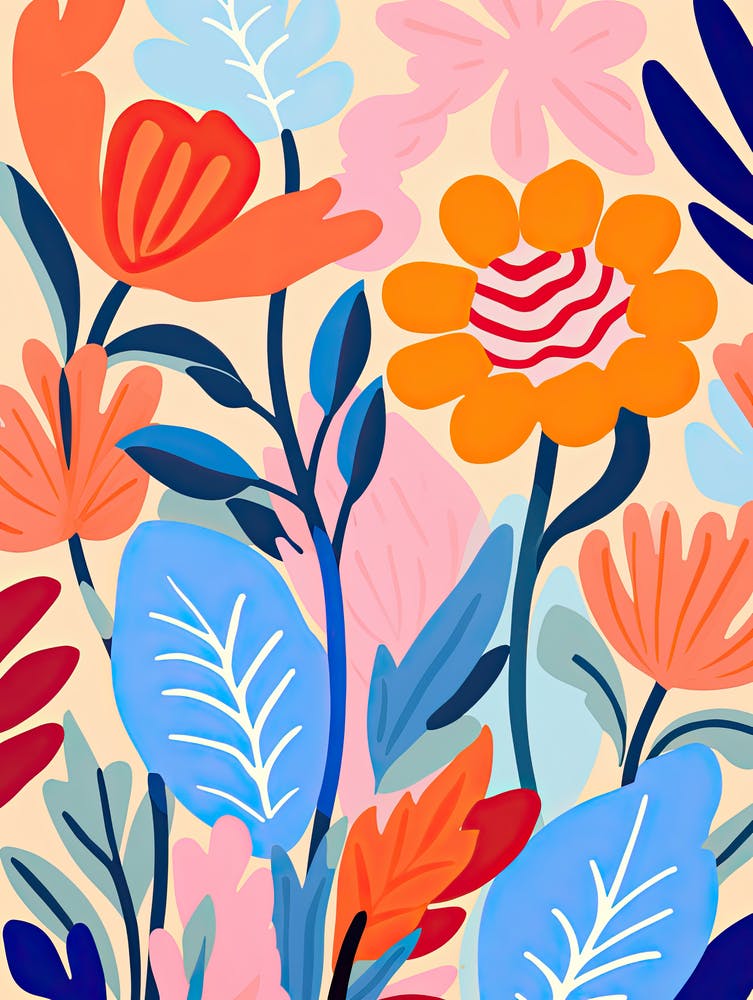 Ballet De Pétales Radieux; Marché Aux Fleurs Coloré Inspiré De Matisse