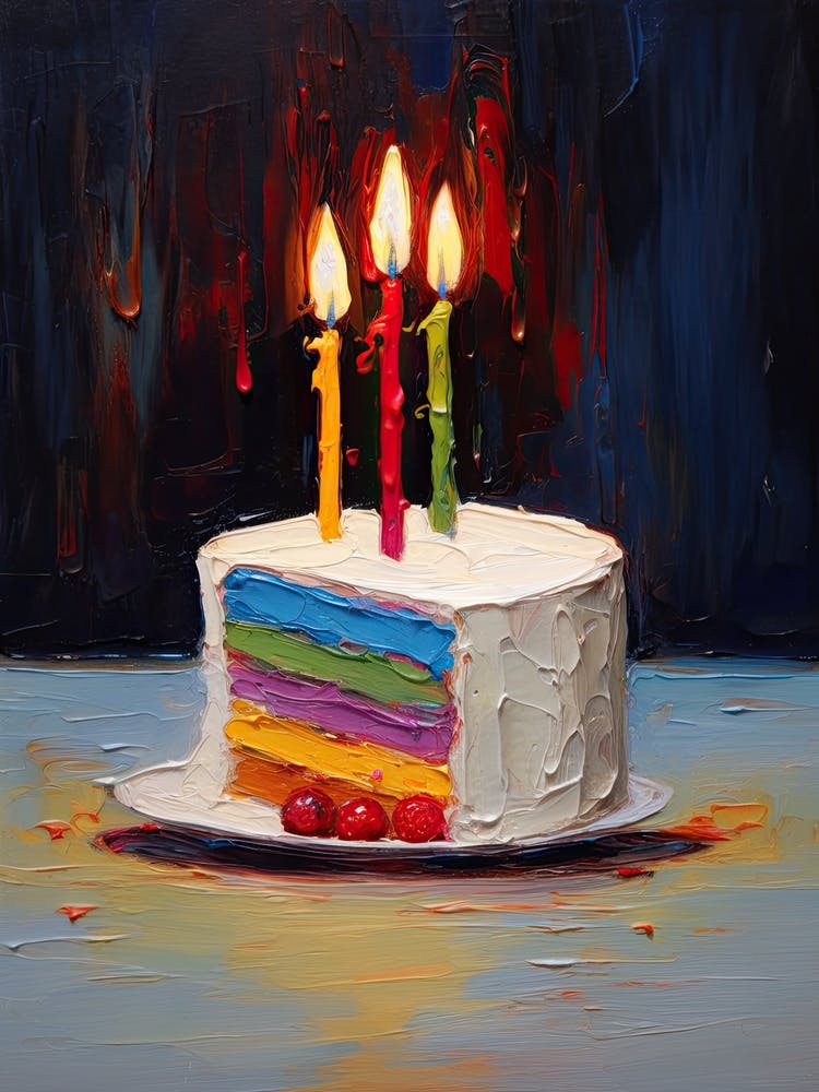 A Slice Of Birthday Cake Oil Painting 1