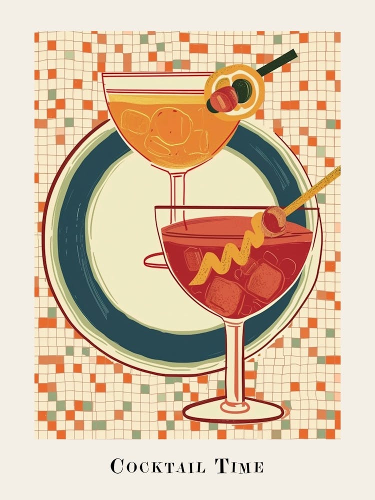 Cocktail Time Tile Watercolour Poster 7