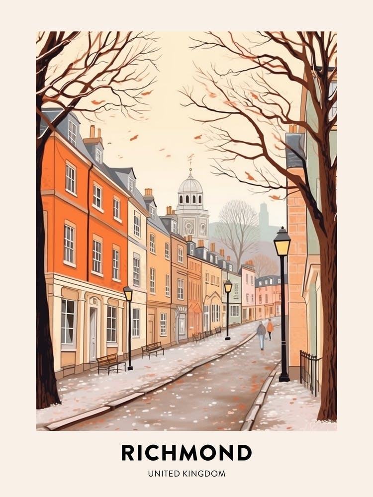 Vintage Winter Travel Poster Richmond England 1