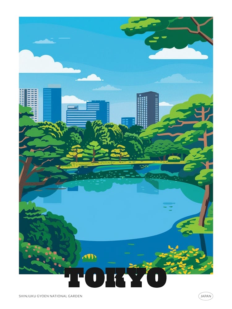 Shinjuku Gyoen National Garden Tokyo 2 Colourful Illustration Poster
