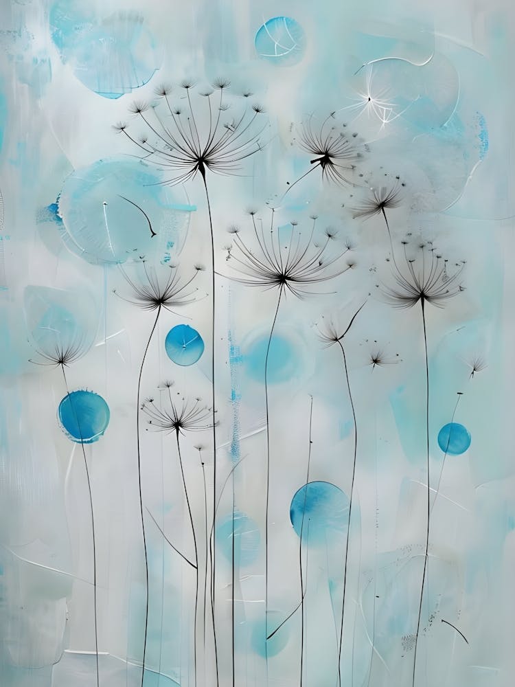 Tranquil Serenity: Dandelion Seeds Suspended in a Moment of Stillness