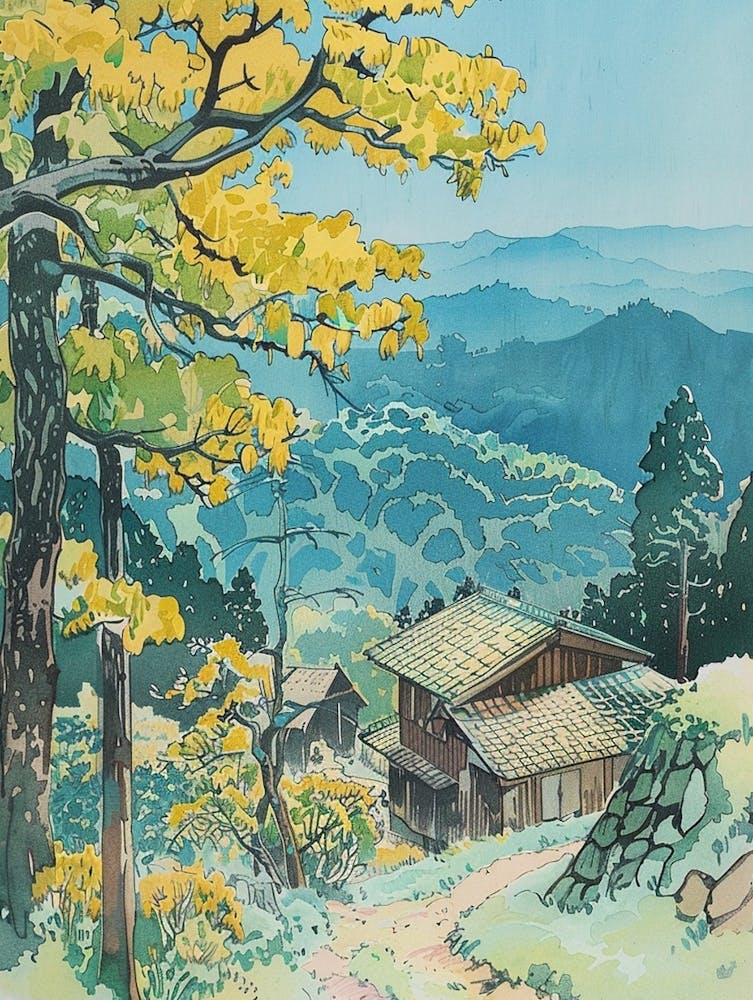 Yamagata Japan 3 Retro Illustration