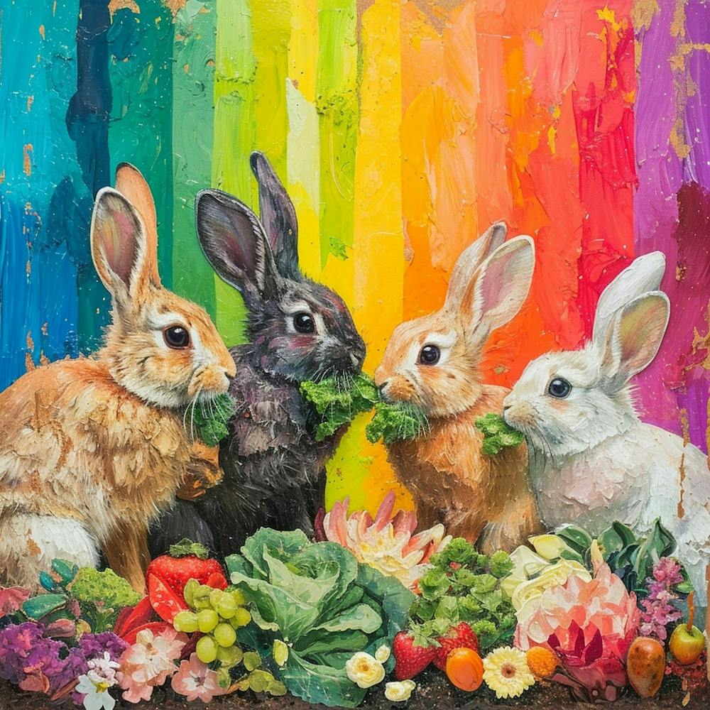 Rainbow Rabbits With Greens 3