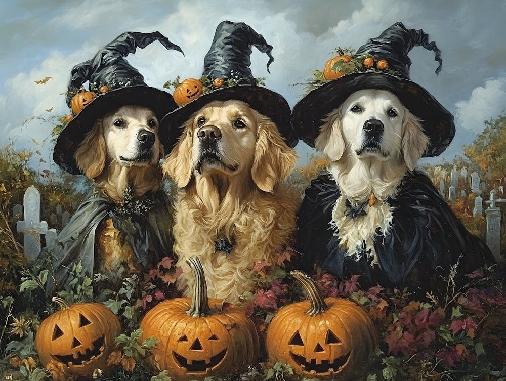 Halloween Golden Retrievers In Oil 22