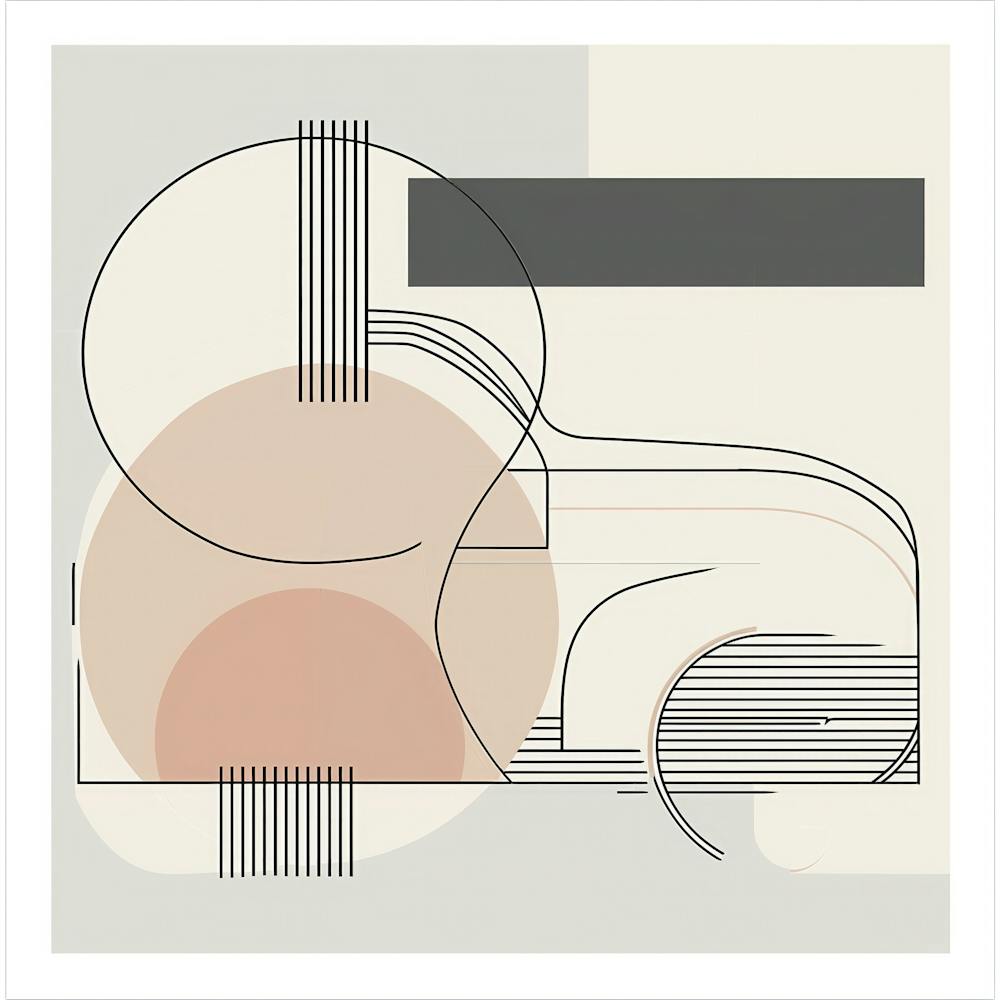 Abstract Geometric Line Art: Soft Shapes and Neutral Colors Featuring a Car Silhouette