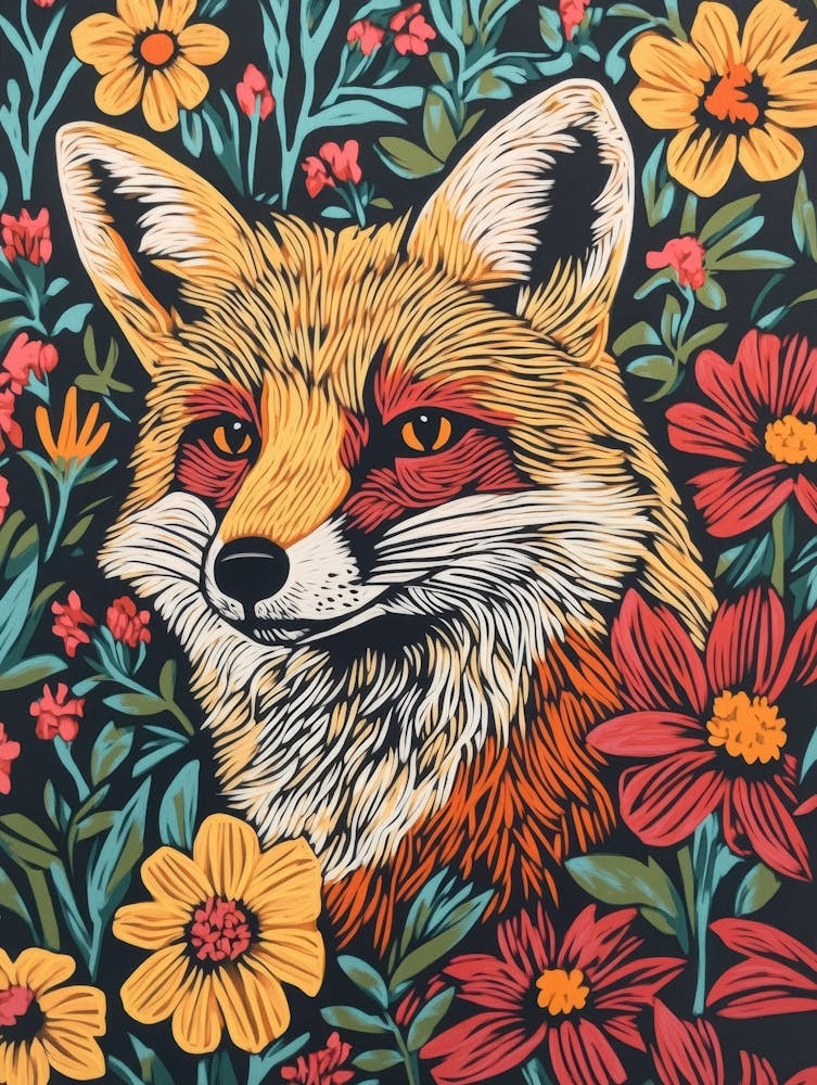 Fox In Flowers 1