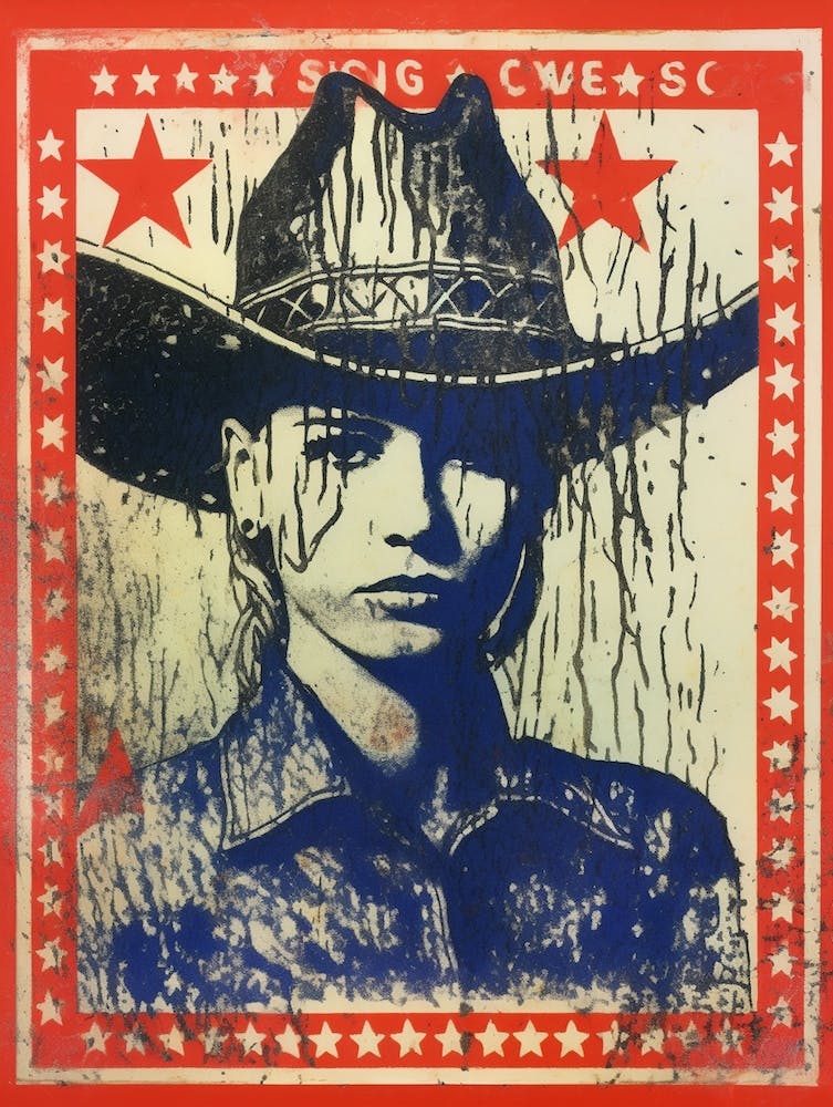 Expressionism Cowgirl Red And Blue 1
