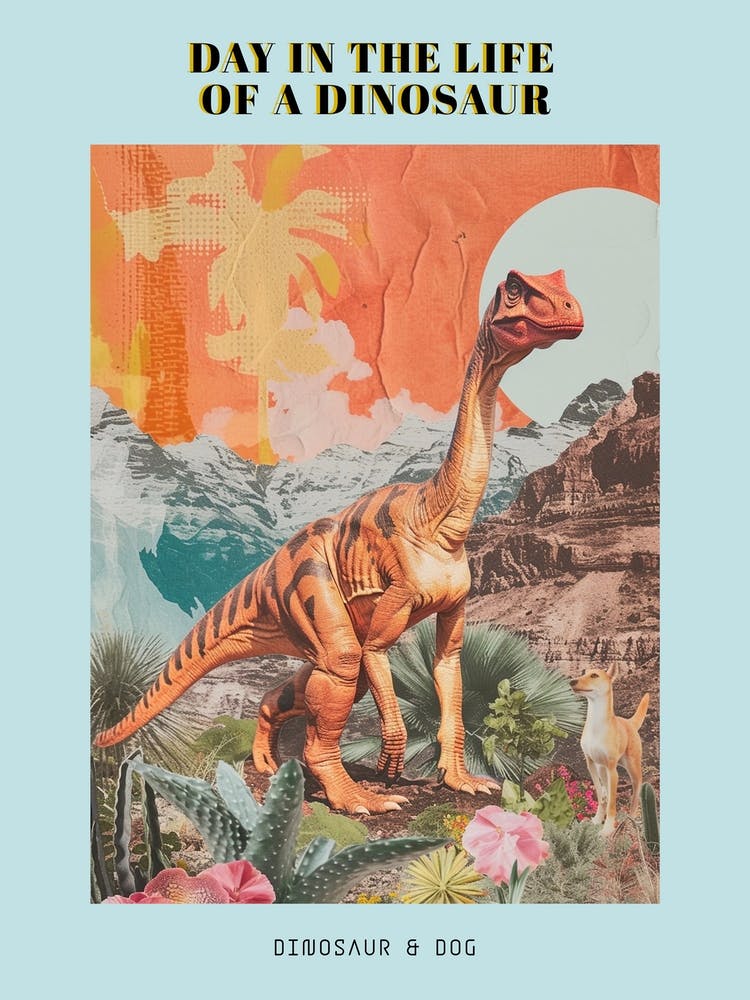 Dinosaur & A Dog Retro Collage Poster