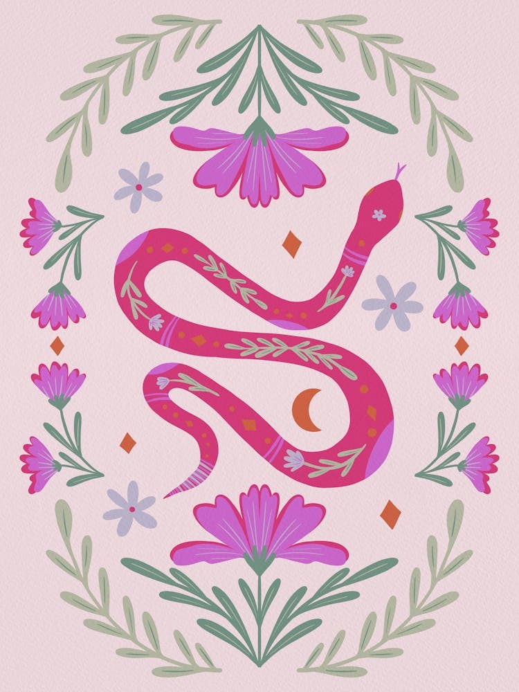 Cute Floral Snake Pink