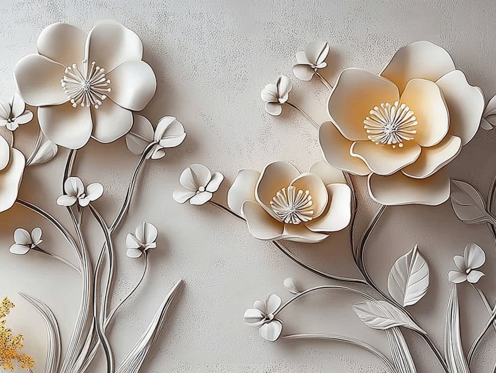 3d Simple Floral Painting Light Blue Background