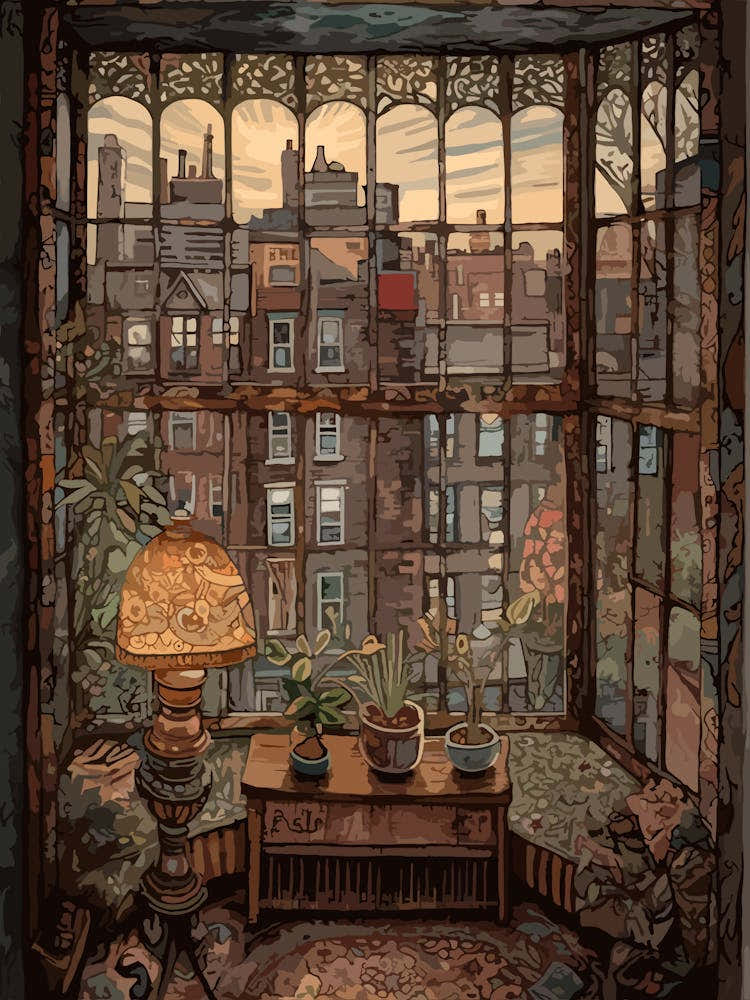 A Window View Of New York In The Style Of Art Nouveau 3