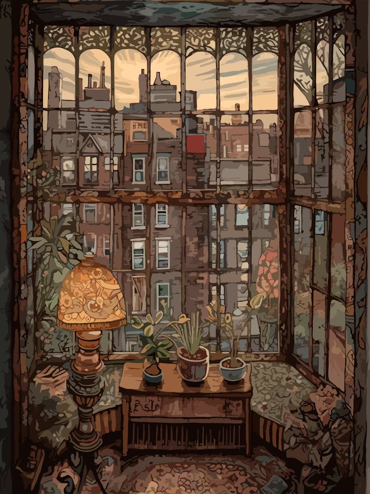 A Window View Of New York In The Style Of Art Nouveau 3