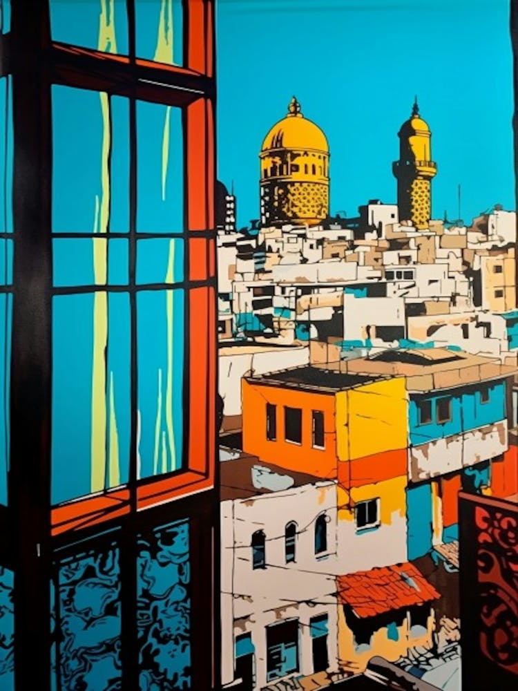 Window View Of Dubai United Arab Emirates In The Style Of Pop Art 4