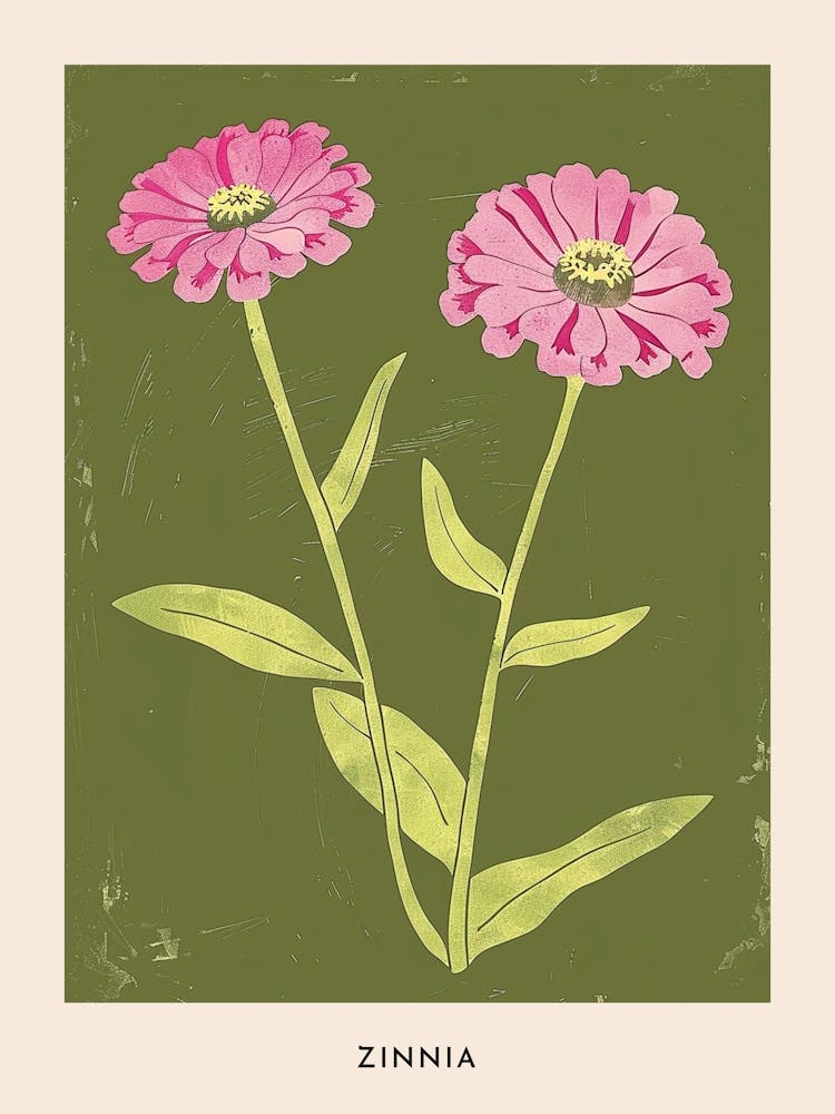 Pink & Green Zinnia 1 Flower Poster