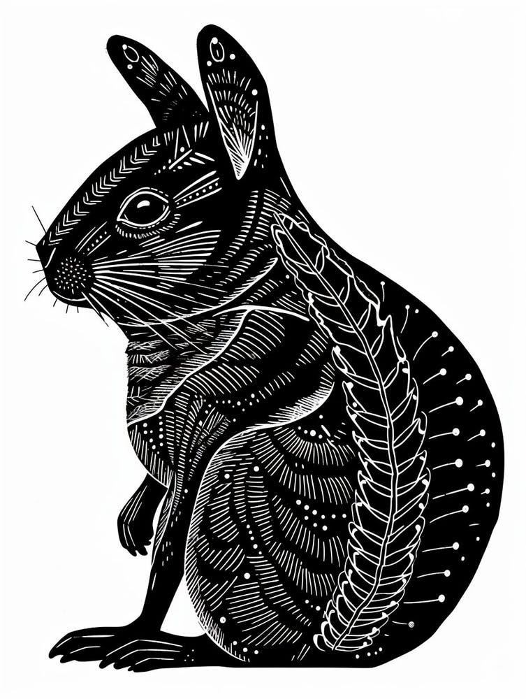 Chinchilla Blockprint Rabbit Illustration 7