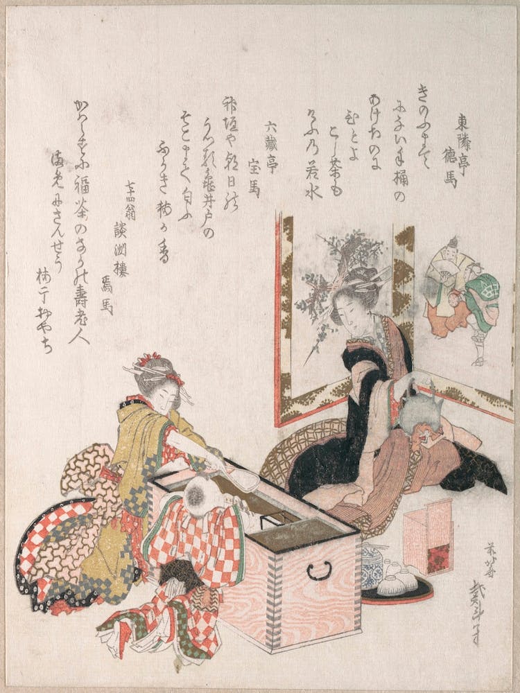 Women Preparing Tea Around The Fire Holder, Katsushika Hokusai
