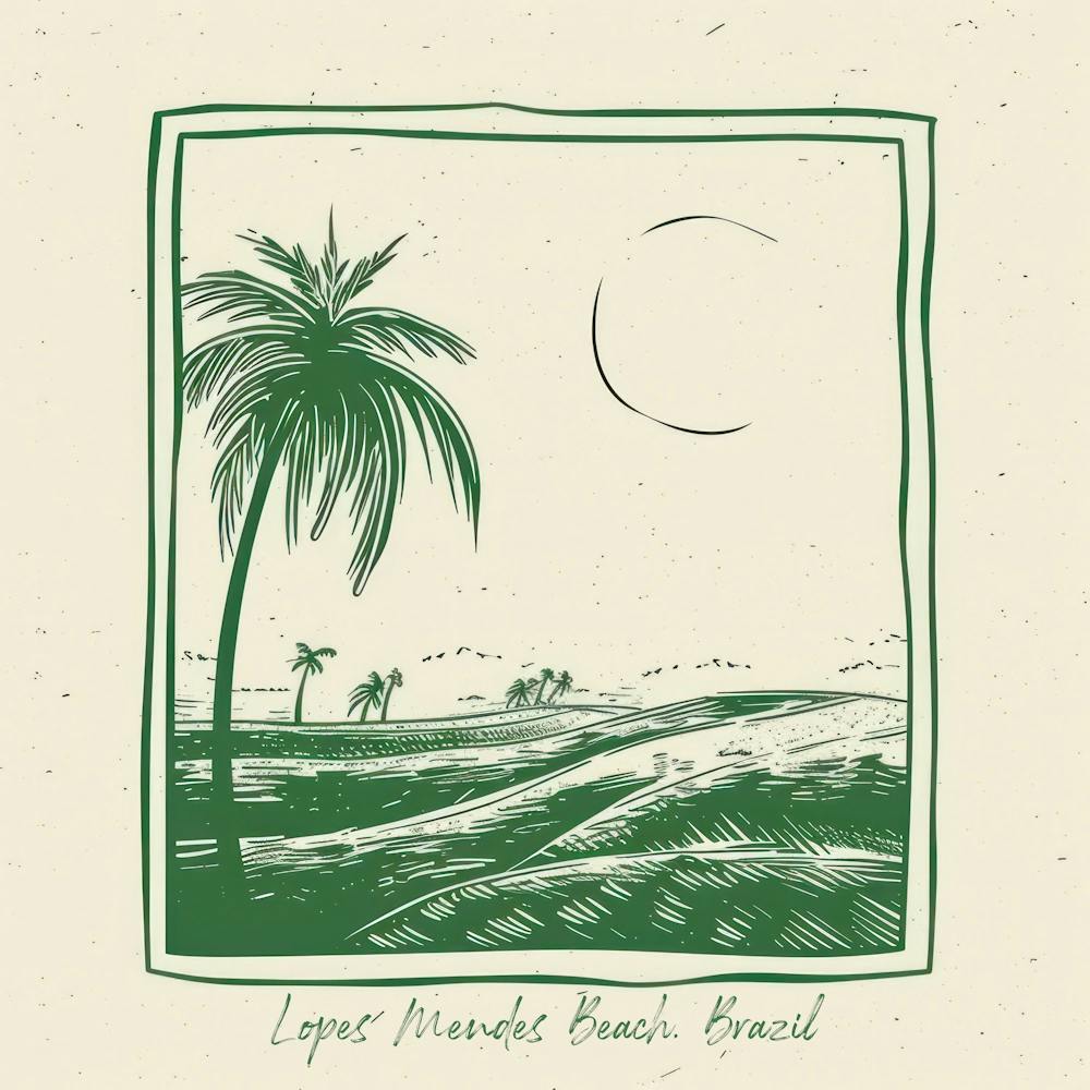 Lopes Mendes Beach, Brazil Green Line Art Illustration