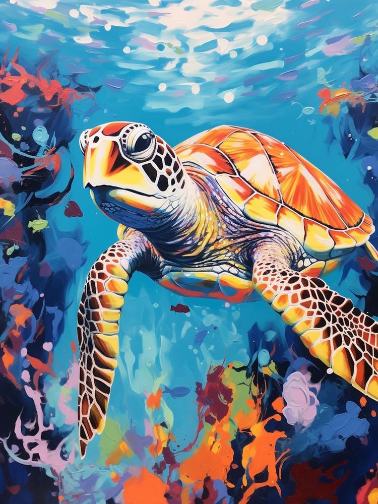 Brushstroke Sea Turtle With Coral 5