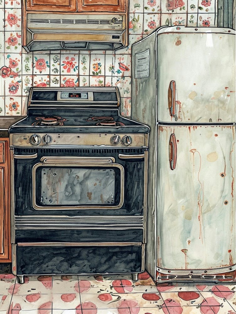 Watercolour Vintage Kitchen Illustration